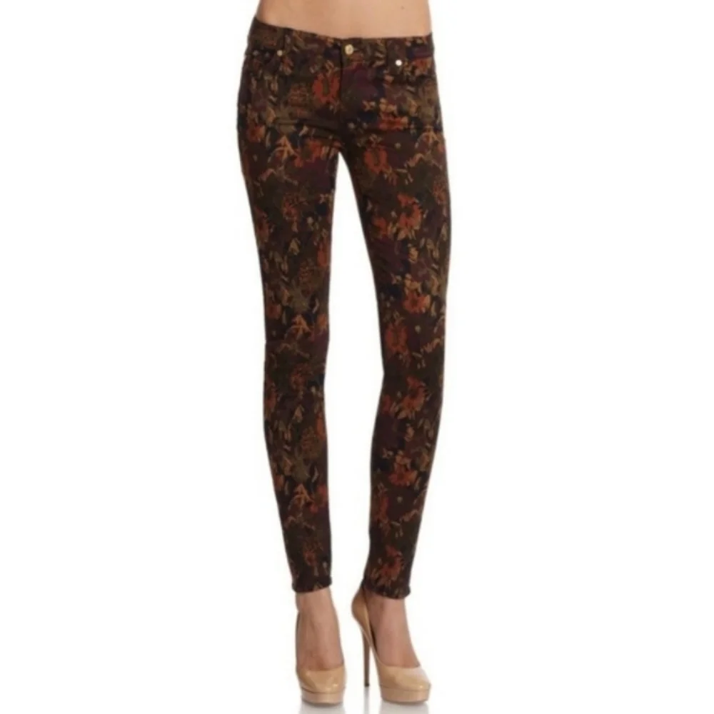 7 For All Mankind Brown Floral Print Jeans - Picture 1 of 6